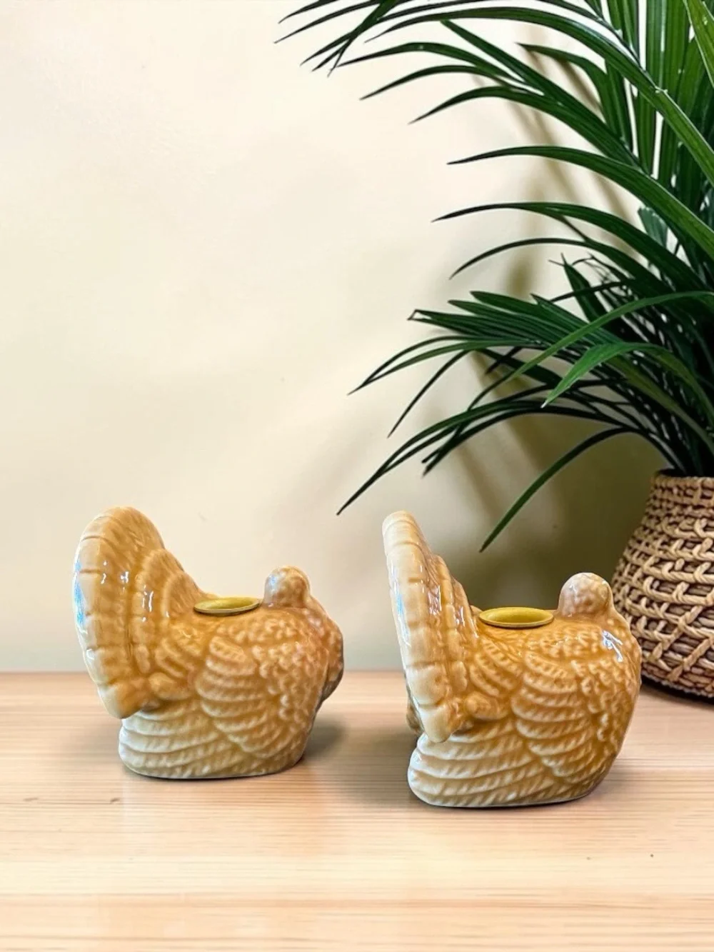 HMK Turkey Ceramic Candlestick Holders Set of 2 Thanksgiving Decor